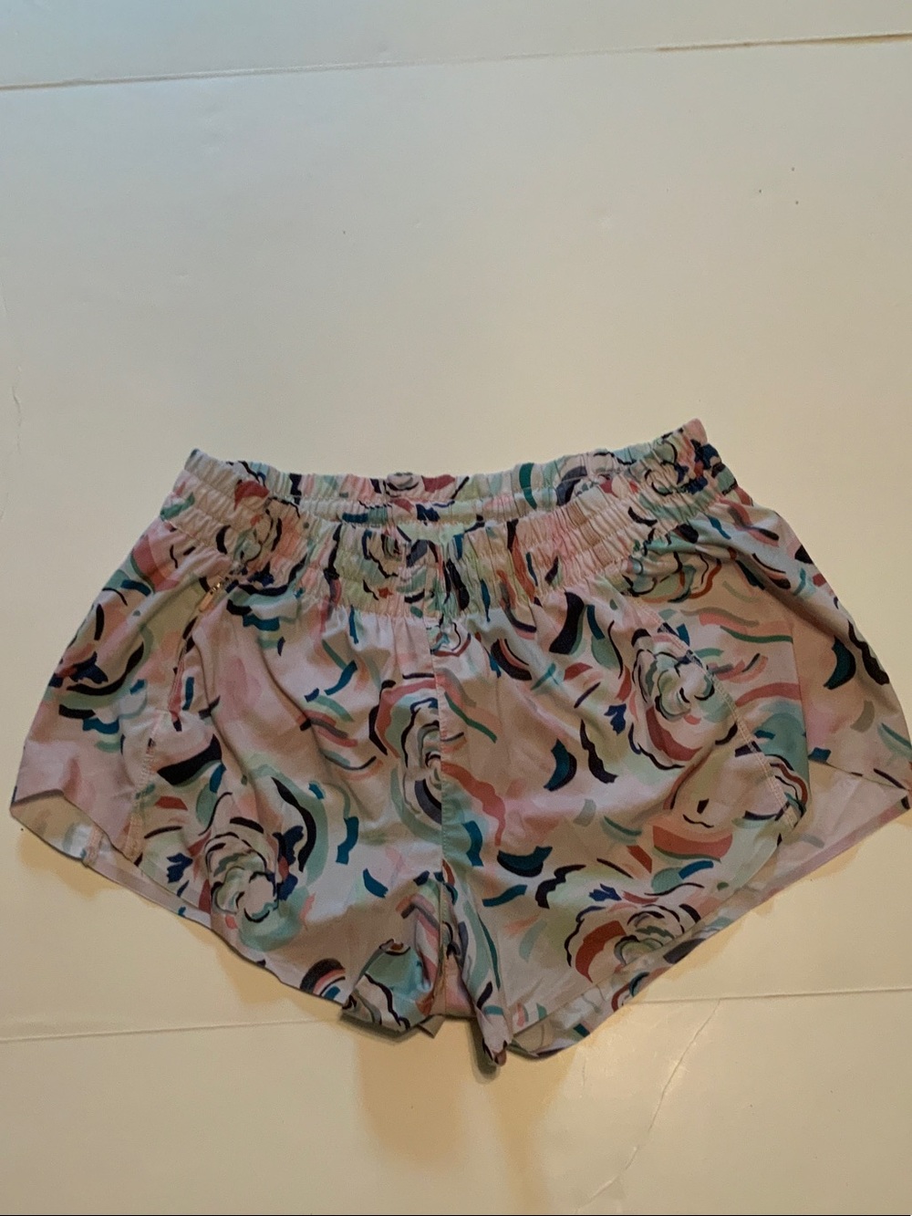 Athleta Pastel Floral Athletic Shorts - Pink, Teal, Navy